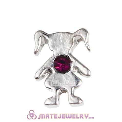 Platinum Plated Alloy Girl with Amethyst Crystal Floating Charms