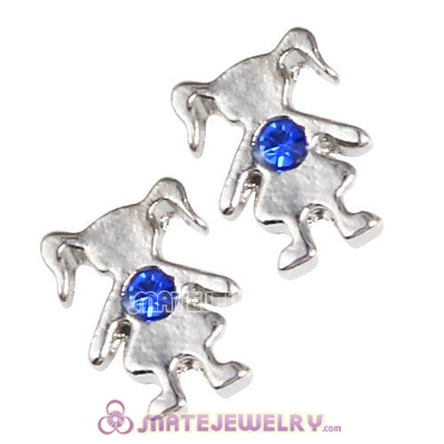 Platinum Plated Alloy Girl with Sapphire Crystal Floating Charms
