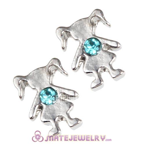 Platinum Plated Alloy Girl with Aquamarine Crystal Floating Charms