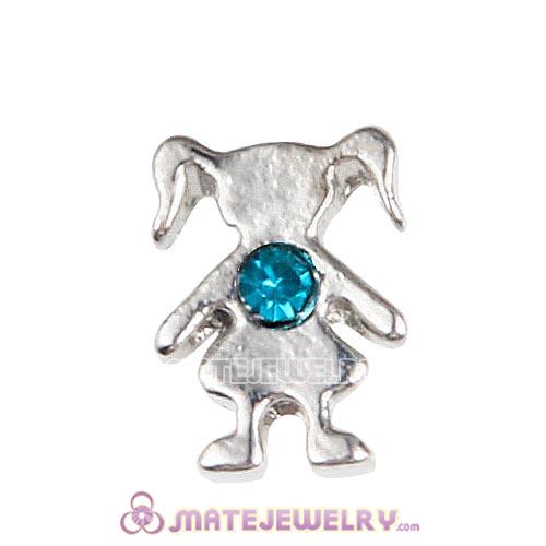 Platinum Plated Alloy Girl with Blue Zircon Crystal Floating Charms