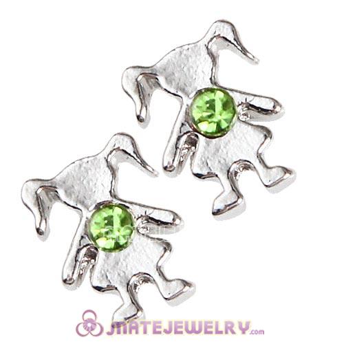 Platinum Plated Alloy Girl with Peridot Crystal Floating Charms