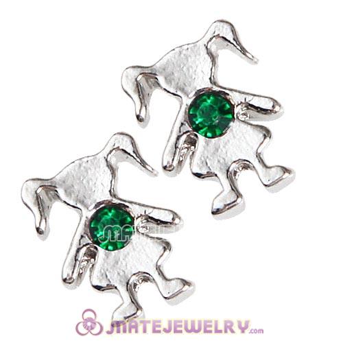 Platinum Plated Alloy Girl with Emerald Crystal Floating Charms