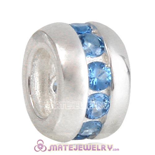 European Style Sterling Silver Beads with Blue CZ Stone