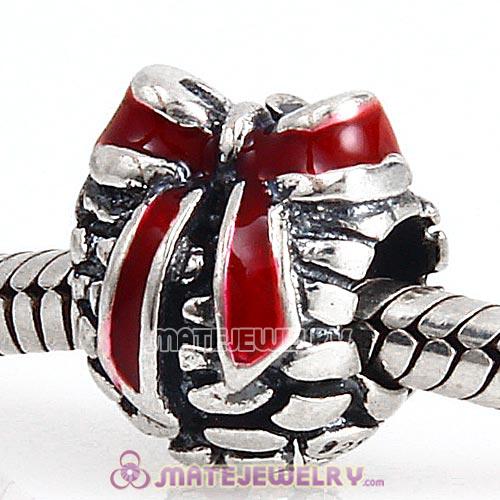 Sterling Silver Red Enamel Pinecone Christmas gift Charm Beads