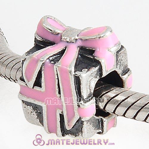 Sterling Silver Wrapped with Love with Pink Enamel Charm Beads