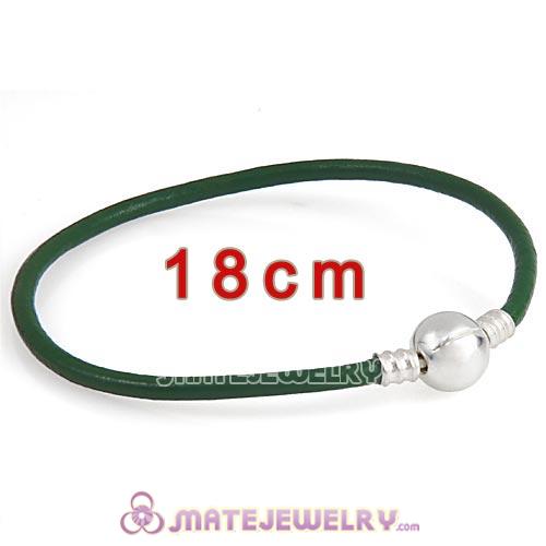 18cm Green Slippy Leather Bracelet with Silver Round Clip fit European Beads