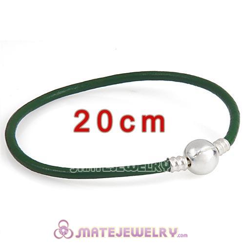 20cm Green Slippy Leather Bracelet with Silver Round Clip fit European Beads