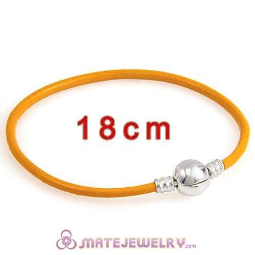 18cm Yellow Slippy Leather Bracelet with Silver Round Clip fit European Beads