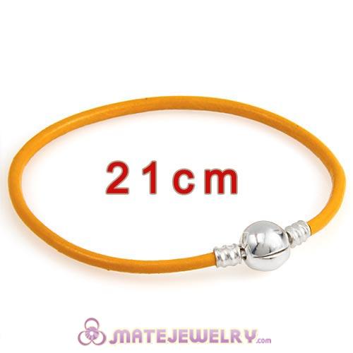 21cm Yellow Slippy Leather Bracelet with Silver Round Clip fit European Beads