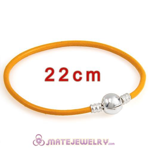 22cm Yellow Slippy Leather Bracelet with Silver Round Clip fit European Beads