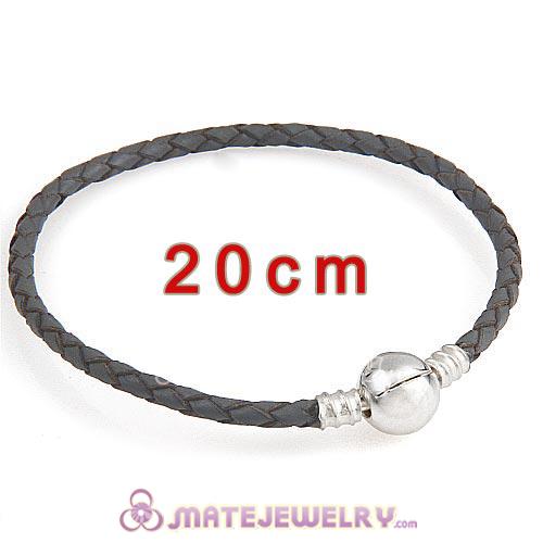 20cm Gray Braided Leather Bracelet with Silver Round Clip fit European Beads