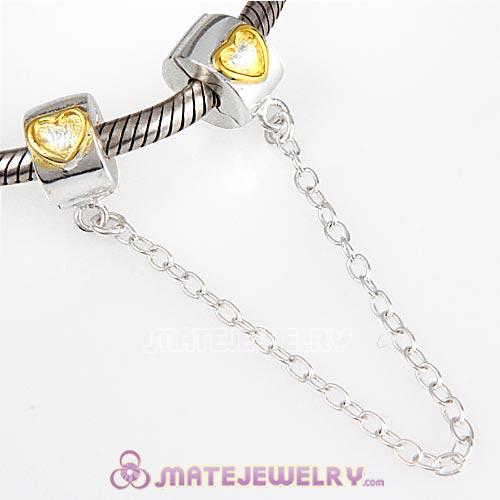 Gold Plated Heart Sterling Silver European Style Safety Chain For Bracelets