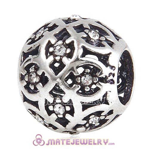 Sterling Silver Intricate Lattice Beads with Clear Austrian Crystal European Style