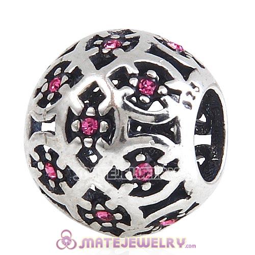 Sterling Silver Intricate Lattice Beads with Rose Austrian Crystal European Style