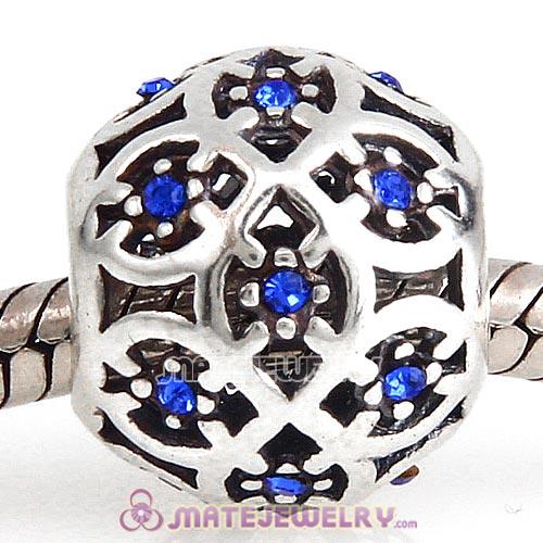 Sterling Silver Intricate Lattice Beads with Sapphire Austrian Crystal European Style