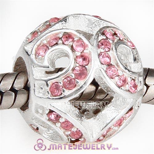 Sterling Silver Glittering Wave Beads with Light Rose Austrian Crystal European Style