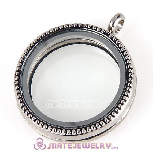 Vintage Platinum Plated Alloy Glass Floating Locket Pendant with Dots