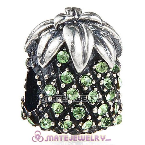 Sterling Silver Sparkling Pineapple Beads with Peridot Austrian Crystal European Style