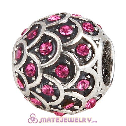 Sterling Silver Sparkling Fish Scale Beads with Rose Austrian Crystal European Style