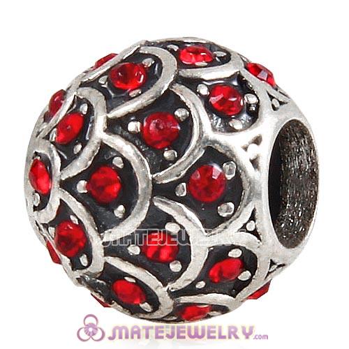 Sterling Silver Sparkling Fish Scale Beads with Light Siam Austrian Crystal European Style