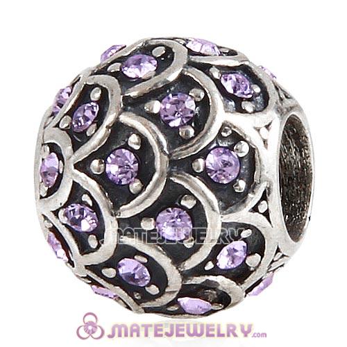 Sterling Silver Sparkling Fish Scale Beads with Violet Austrian Crystal European Style