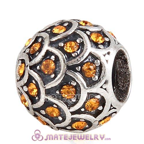 Sterling Silver Sparkling Fish Scale Beads with Topaz Austrian Crystal European Style