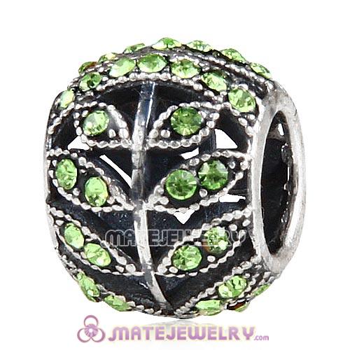 Sterling Silver Sparkling Leaves Beads with Peridot Austrian Crystal European Style