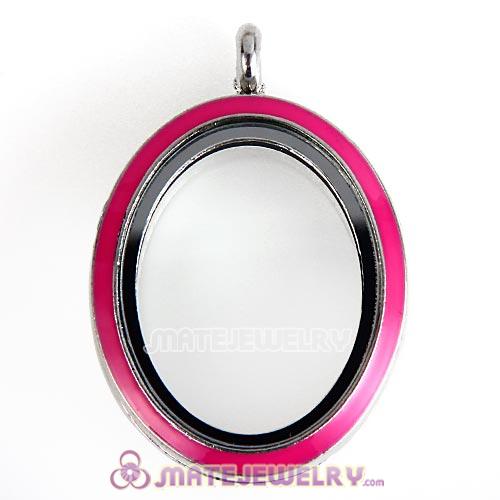 Platinum Plated Alloy Glass Floating Locket Oval Pendant Rose Face
