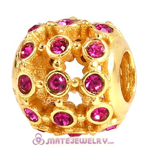 Gold Plated Sterling Silver In the Spotlight Bead with Fuchsia Austrian Crystal