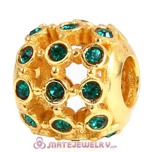 Gold Plated Sterling Silver In the Spotlight Bead with Emerald Austrian Crystal