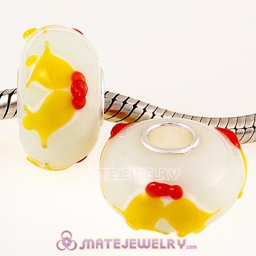 Handmade Christmas bell Glass Beads in 925 Silver Core