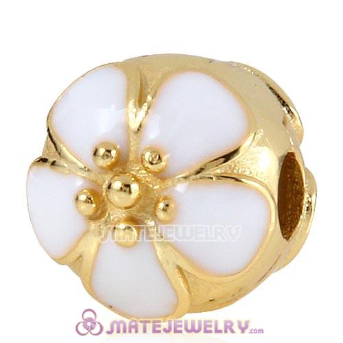 Gold Plated Sterling Silver Cherry Blossom White Enamel Clip Beads 
