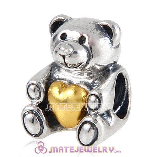 Gold Plated Heart Sterling Silver Bear Charm Beads