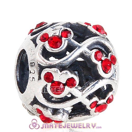 2015 Sterling Silver Minnie and Mickey Infinity Charm Beads with Light Siam Austrian Crystal