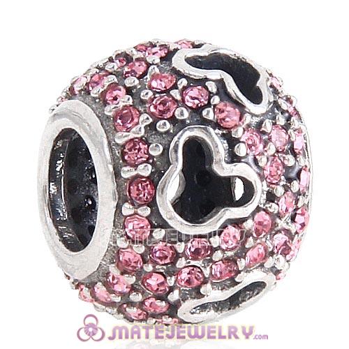 European Sterling Silver Mickey Silhouettes Charm Pave With Light Rose Austrian Crystal
