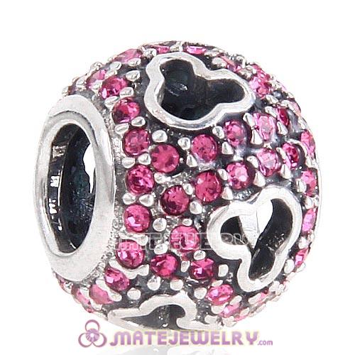 European Style Sterling Silver Mickey Head Charm Pave With Light Rose Austrian Crystal