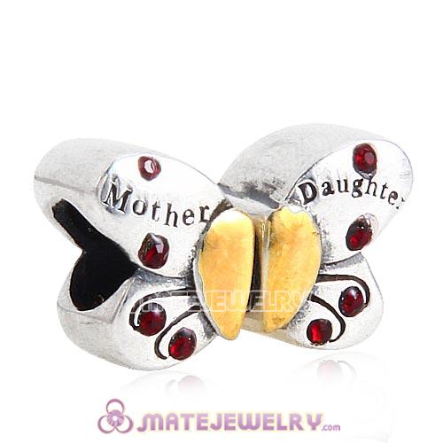Sterling Silver Mother Daughter Butterfly Beads with Siam Austrian Crystal