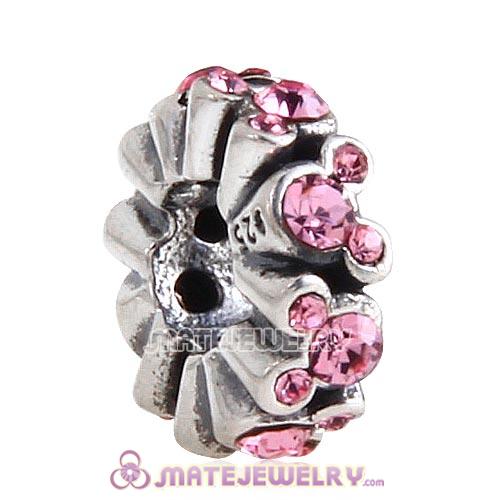 Wholesale European Sterling Silver Mickey All Around Spacer Charm with Light Rose Austrian Crystal