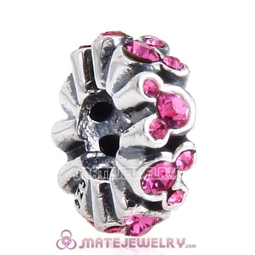 Wholesale European Sterling Silver Mickey All Around Spacer Charm with Rose Austrian Crystal