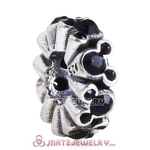 Wholesale European Sterling Silver Mickey All Around Spacer Beads with Jet Austrian Crystal
