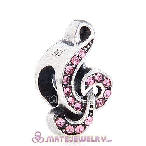Sterling Silver Sweet Music Beads with Light Rose Austrian Crystal
