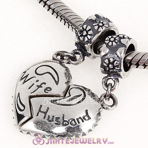 Sterling Silver Dangle Wife Husband Heart Charms European Style