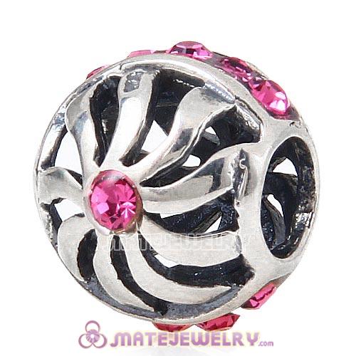 Sterling Silver Blaze Charm Beads with Rose Austrian Crystal