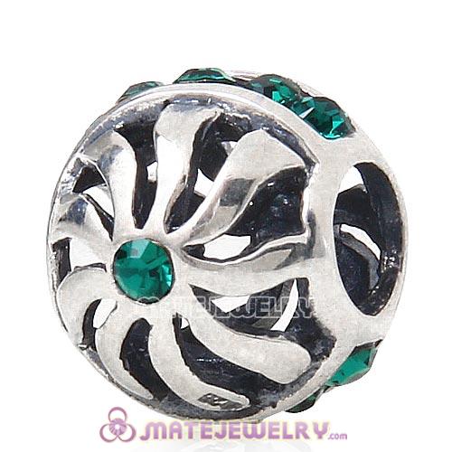 Sterling Silver Blaze Charm Beads with Emerald Austrian Crystal