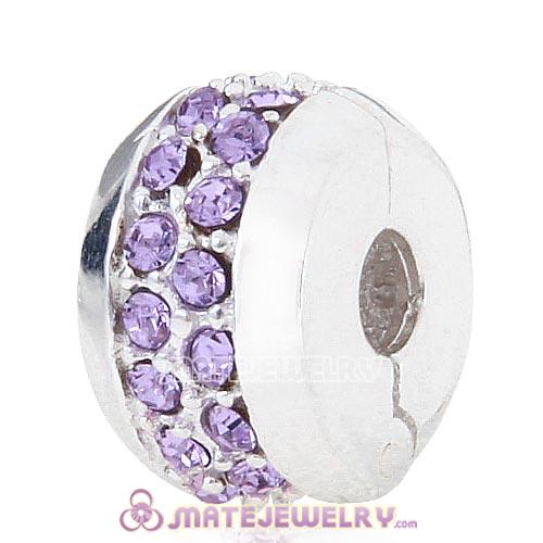 Sterling Silver Clip Beads with Violet Austrian Crystal European Style