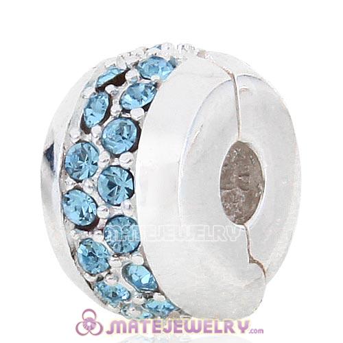 Sterling Silver Clip Beads with Aquamarine Austrian Crystal European Style