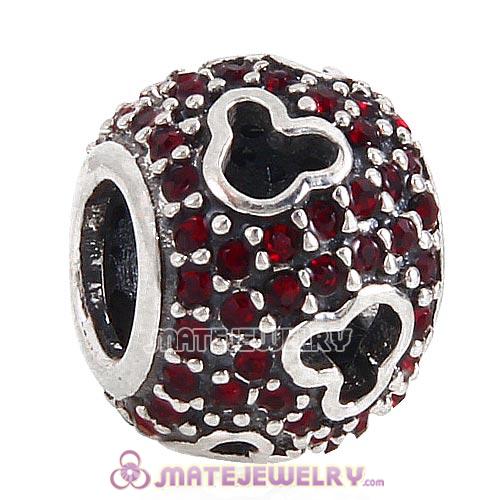 2015 European Sterling Silver Mickey Head Charm Pave With Siam Austrian Crystal