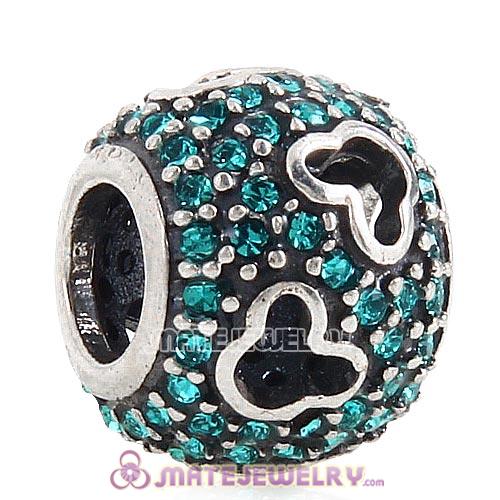 2015 European Sterling Silver Mickey Head Charm Pave With Blue Zircon Austrian Crystal
