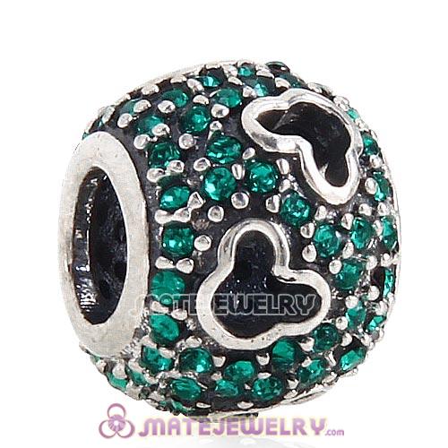 2015 European Sterling Silver Mickey Head Charm Pave With Emerald Austrian Crystal