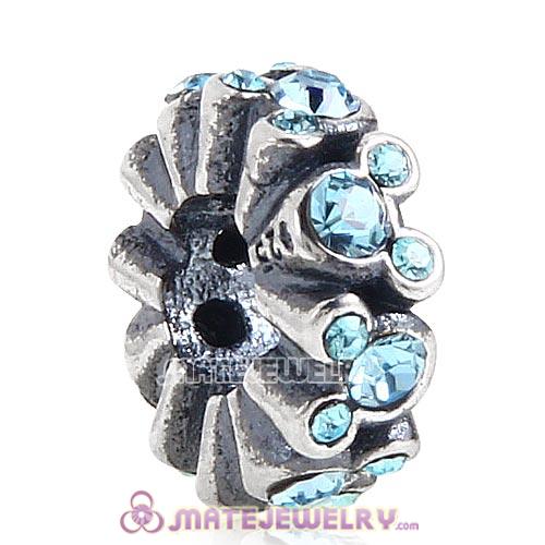 Wholesale European Sterling Silver Mickey All Around Spacer Beads with Aquamarine Austrian Crystal